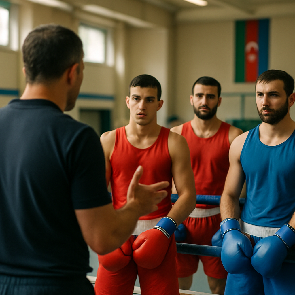 A new coach addresses Azerbaijan’s men’s boxing team during its first training camp of